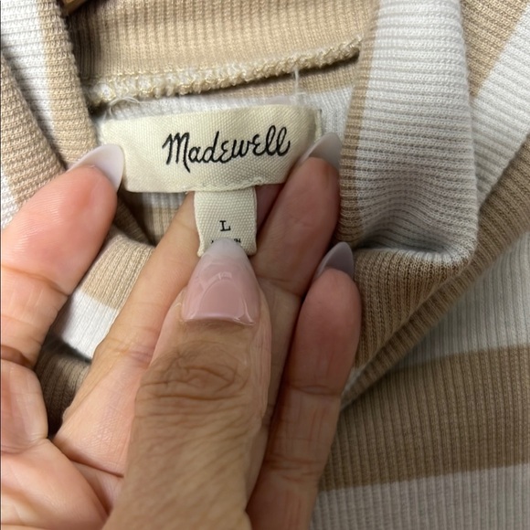 Madewell Striped Tan and White Turtleneck Top Size large - Picture 2 of 5